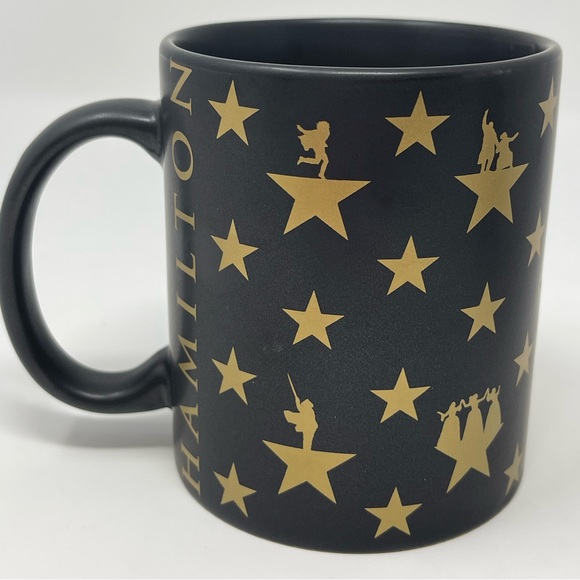 HAMILTON: Broadway Musical Merchandise Black Coffee Mug Star Pattern Gold-tone. - Picture 2 of 5
